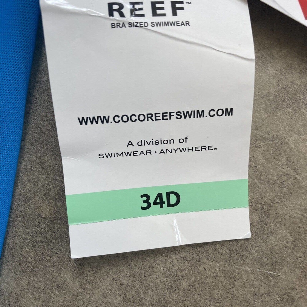 Coco Reef Swimwear Womens 34D Blue Aura Mesh Ruffle Tankini Swim Top Tie Neck - Picture 7 of 12